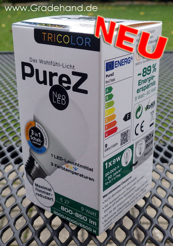 BioLicht-PureZ-NEO-LED-TRICOLOR-E27-9W-CRI>90 (3000K+4000K+6500K) Hell wie 80Watt (flimmerfrei)