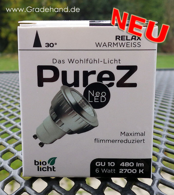BioLicht-PureZ-NEO-LED-GU10-6W-480lm-2700K-CRI97-Hell wie 40Watt (flimmerfrei)